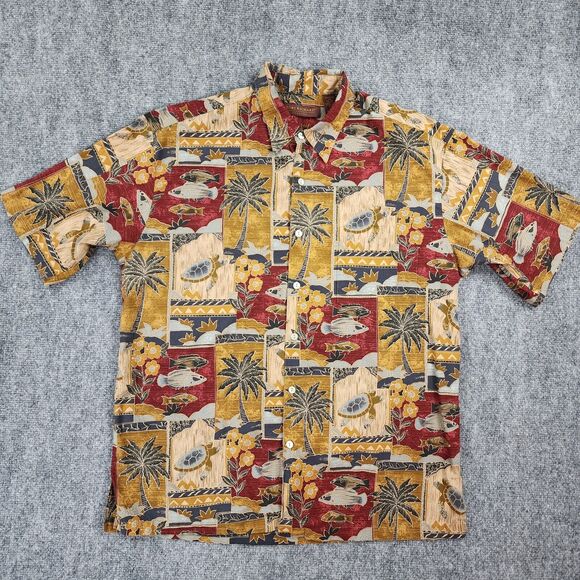 Tori Richard Shirt Mens Medium Tropical Turtle Fish Print Cotton Lawn Hawaii VTG - Picture 1 of 12